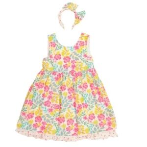 CATHERINE MALANDRINO Summer dress Little Kid Peek Out Hem Dress w/Headband 7 NWT